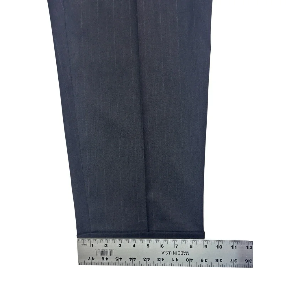 vtg 90s Austin‎ Reed 48R 40x30 Navy Blue Stripe 2pc Pant Suit Wool USA Pleated